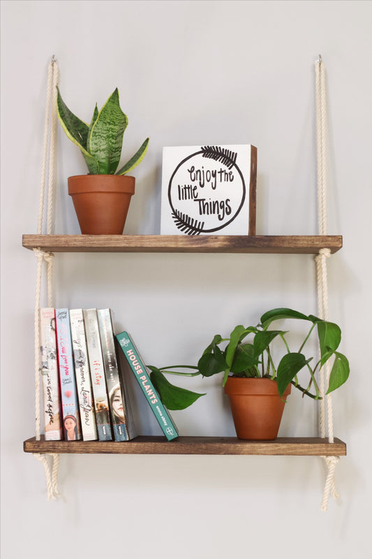 Close-up of the hanging window plant shelf