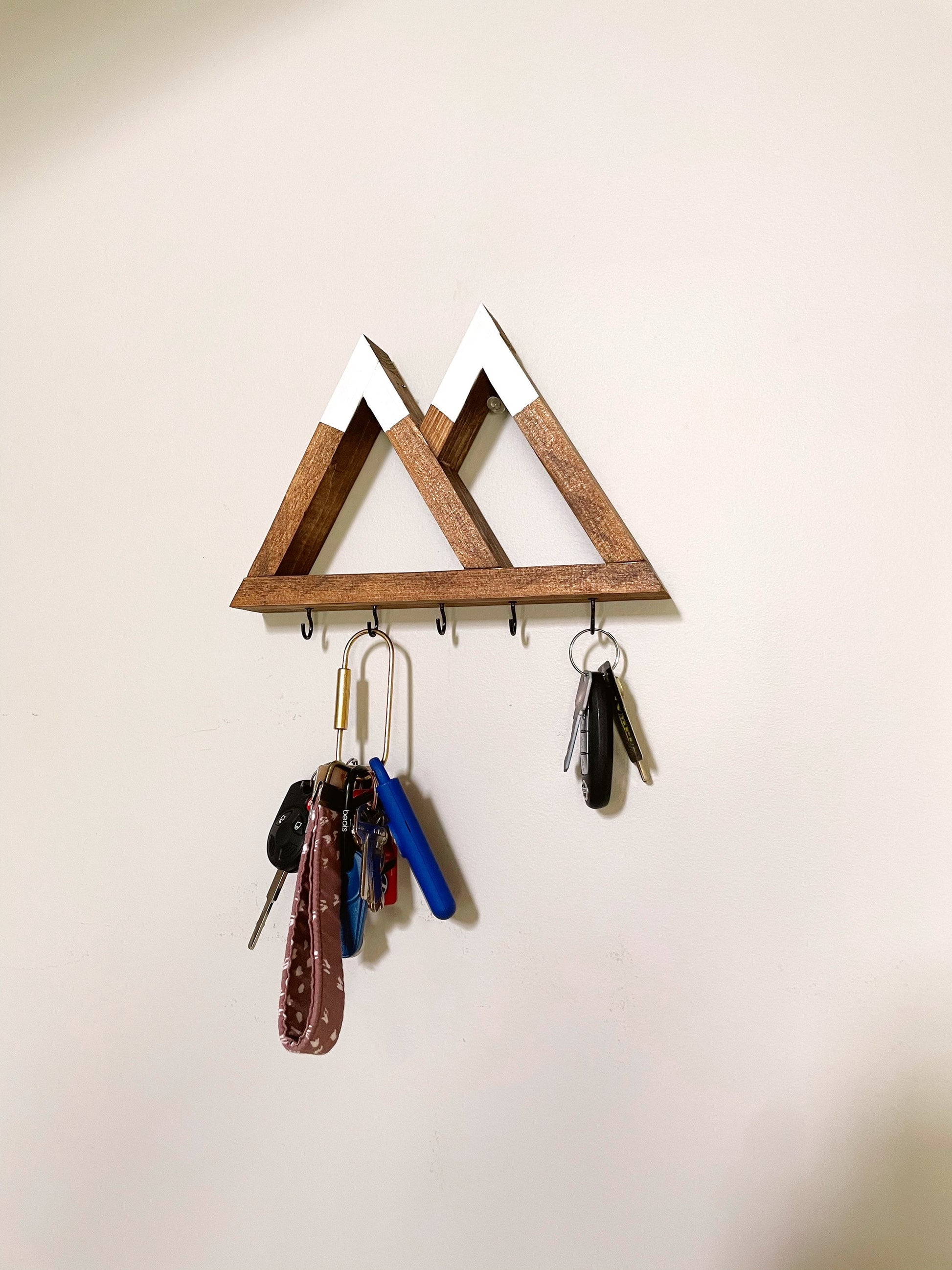 Wood Key Holder for Wall | Key Holder Shelf | Mountain Key Holder | Wall Necklace Hanger | Entry Way Key Storage | Wall Organizer Hooks