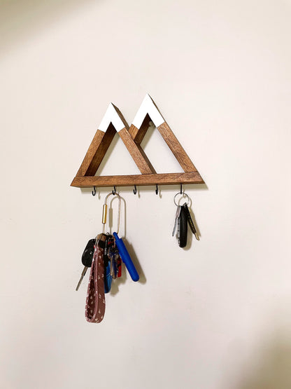 Wood Key Holder for Wall | Key Holder Shelf | Mountain Key Holder | Wall Necklace Hanger | Entry Way Key Storage | Wall Organizer Hooks