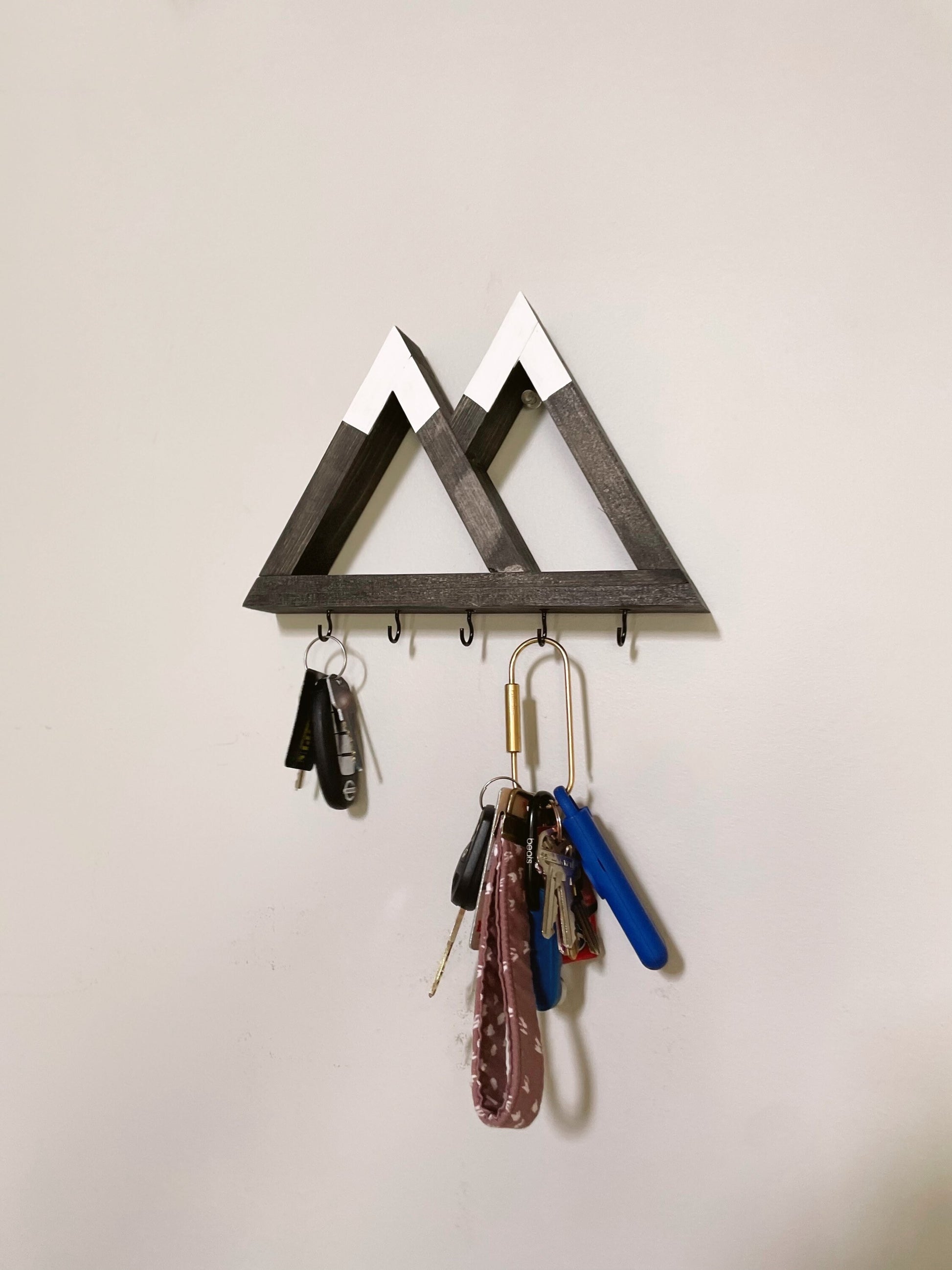 Wood Key Holder for Wall | Key Holder Shelf | Mountain Key Holder | Wall Necklace Hanger | Entry Way Key Storage | Wall Organizer Hooks