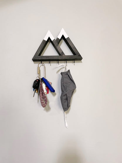 Wood Key Holder for Wall | Key Holder Shelf | Mountain Key Holder | Wall Necklace Hanger | Entry Way Key Storage | Wall Organizer Hooks