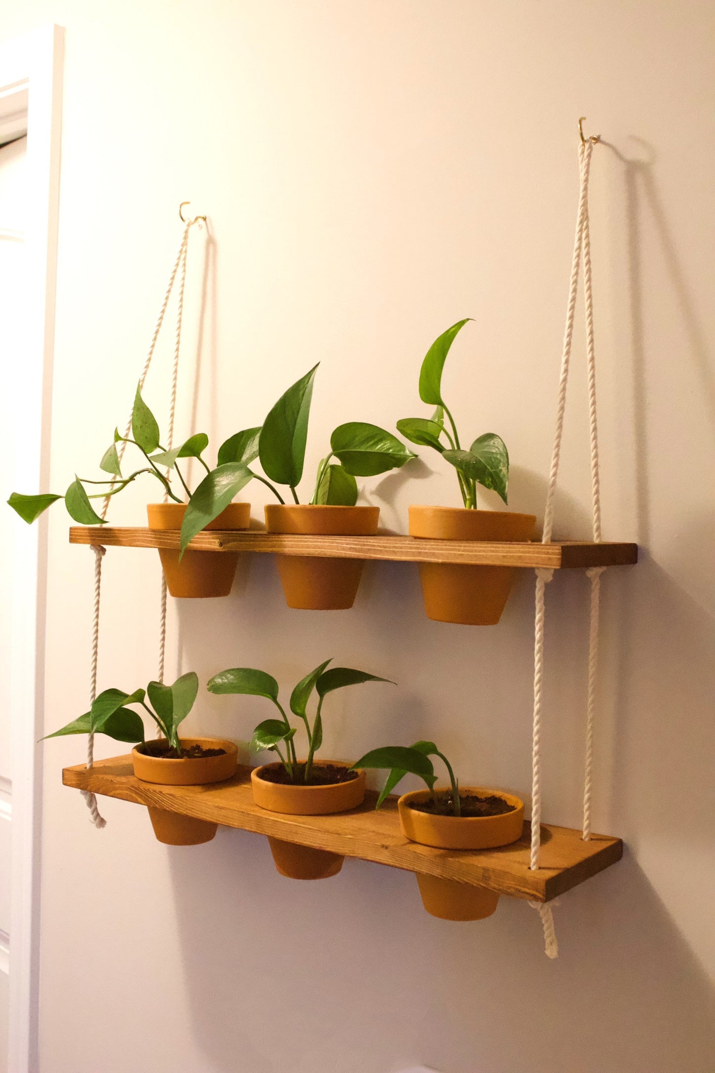 Hanging Plant Shelf | Window Garden Shelves | Tiered Plant Shelf | Window Plant Holder | Wood Rope Shelves | Plant Pot Holder Shelf