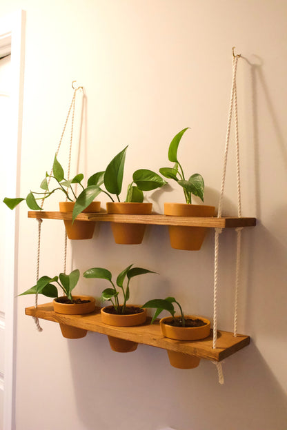 Hanging Plant Shelf | Window Garden Shelves | Tiered Plant Shelf | Window Plant Holder | Wood Rope Shelves | Plant Pot Holder Shelf