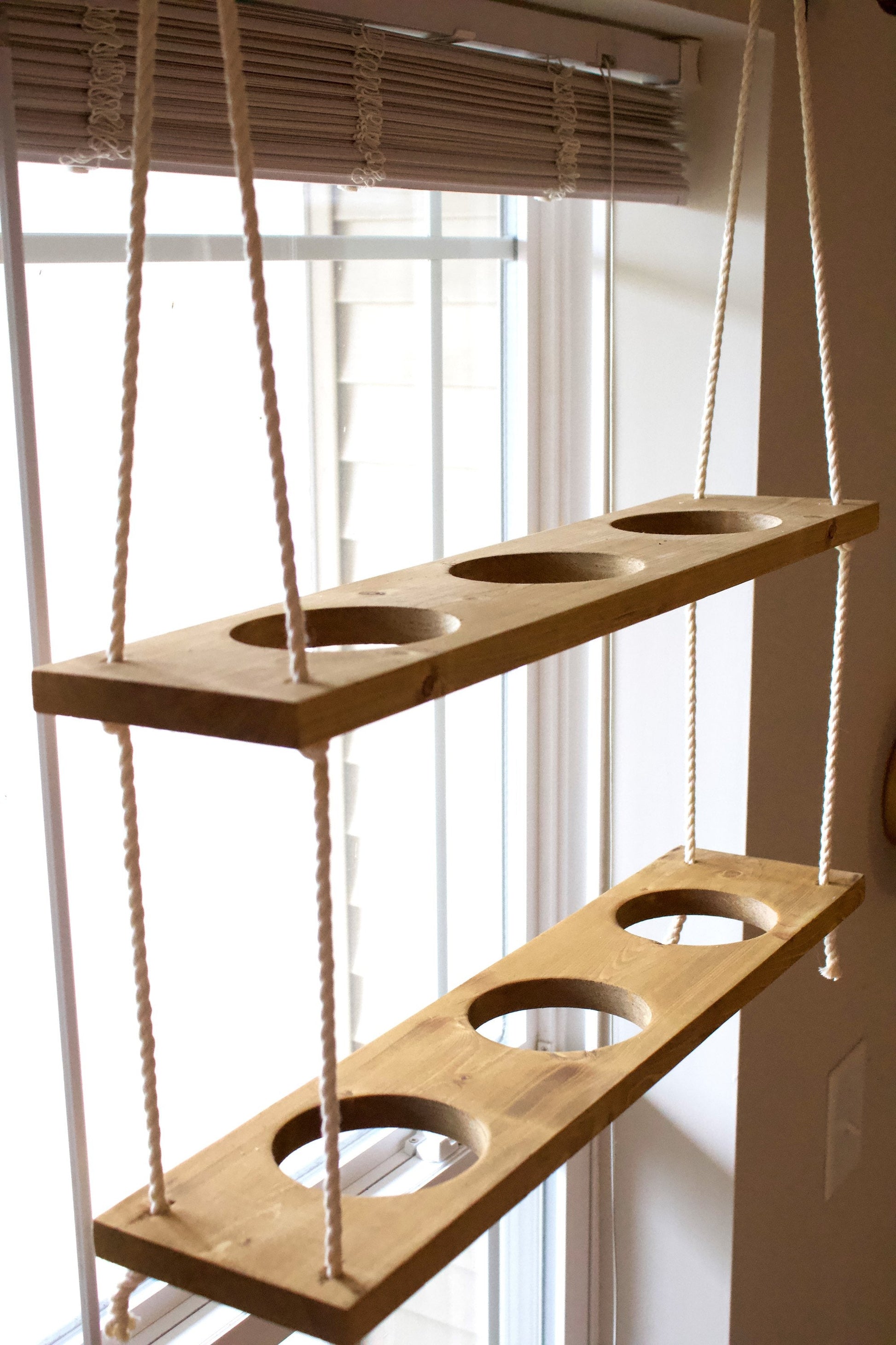 Hanging Plant Shelf | Window Garden Shelves | Tiered Plant Shelf | Window Plant Holder | Wood Rope Shelves | Plant Pot Holder Shelf