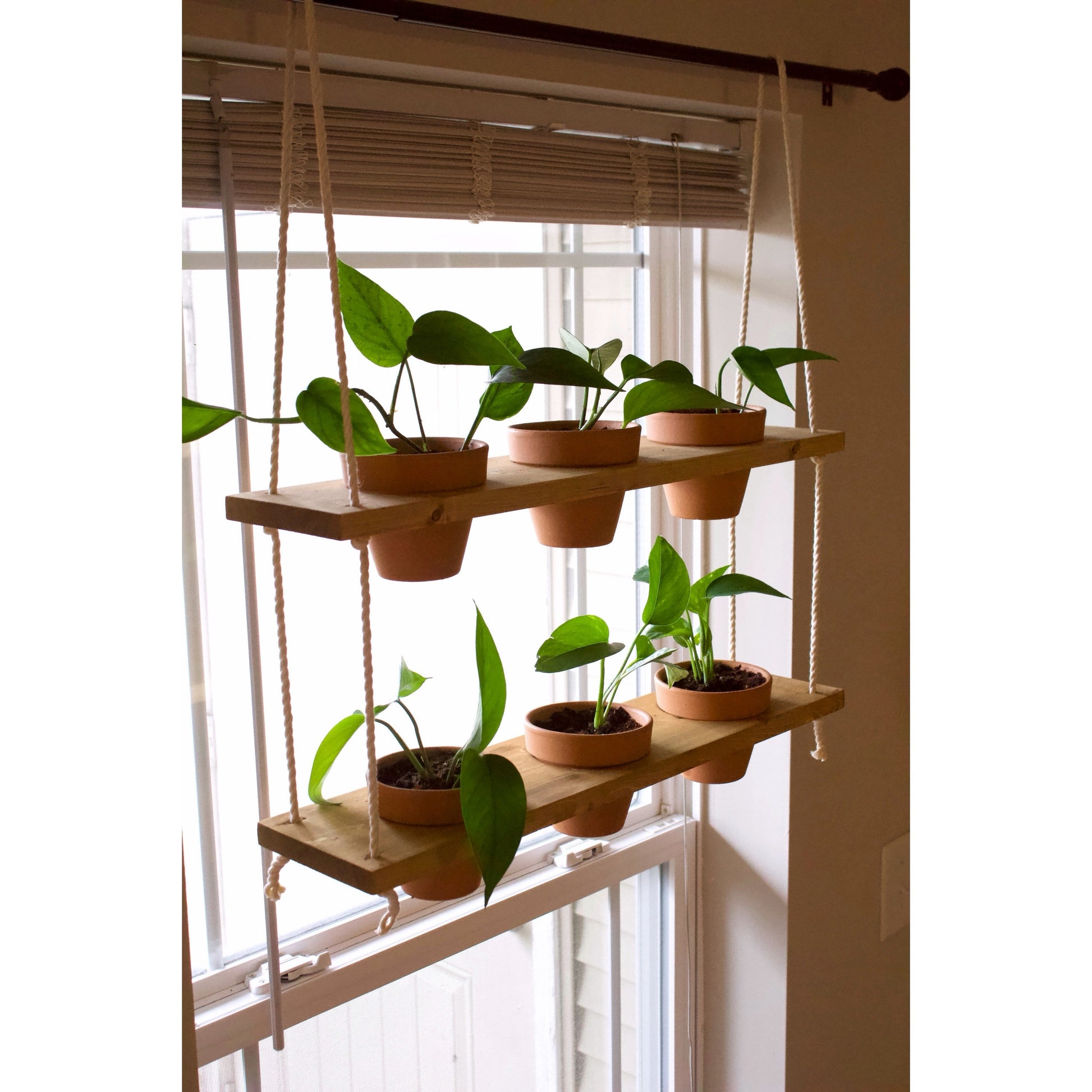 Hanging Plant Shelf | Window Garden Shelves | Tiered Plant Shelf | Window Plant Holder | Wood Rope Shelves | Plant Pot Holder Shelf