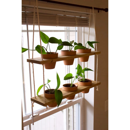 Hanging Plant Shelf | Window Garden Shelves | Tiered Plant Shelf | Window Plant Holder | Wood Rope Shelves | Plant Pot Holder Shelf