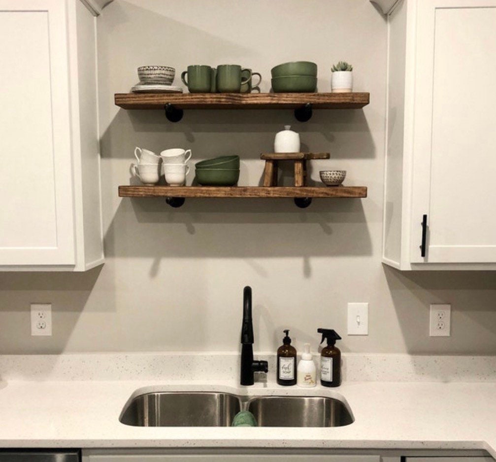 Bathroom Floating Shelf | Farmhouse Shelf | Rustic Wood Shelves | Industrial Pipe Shelf | Kitchen Shelf | Solid Wood Shelf